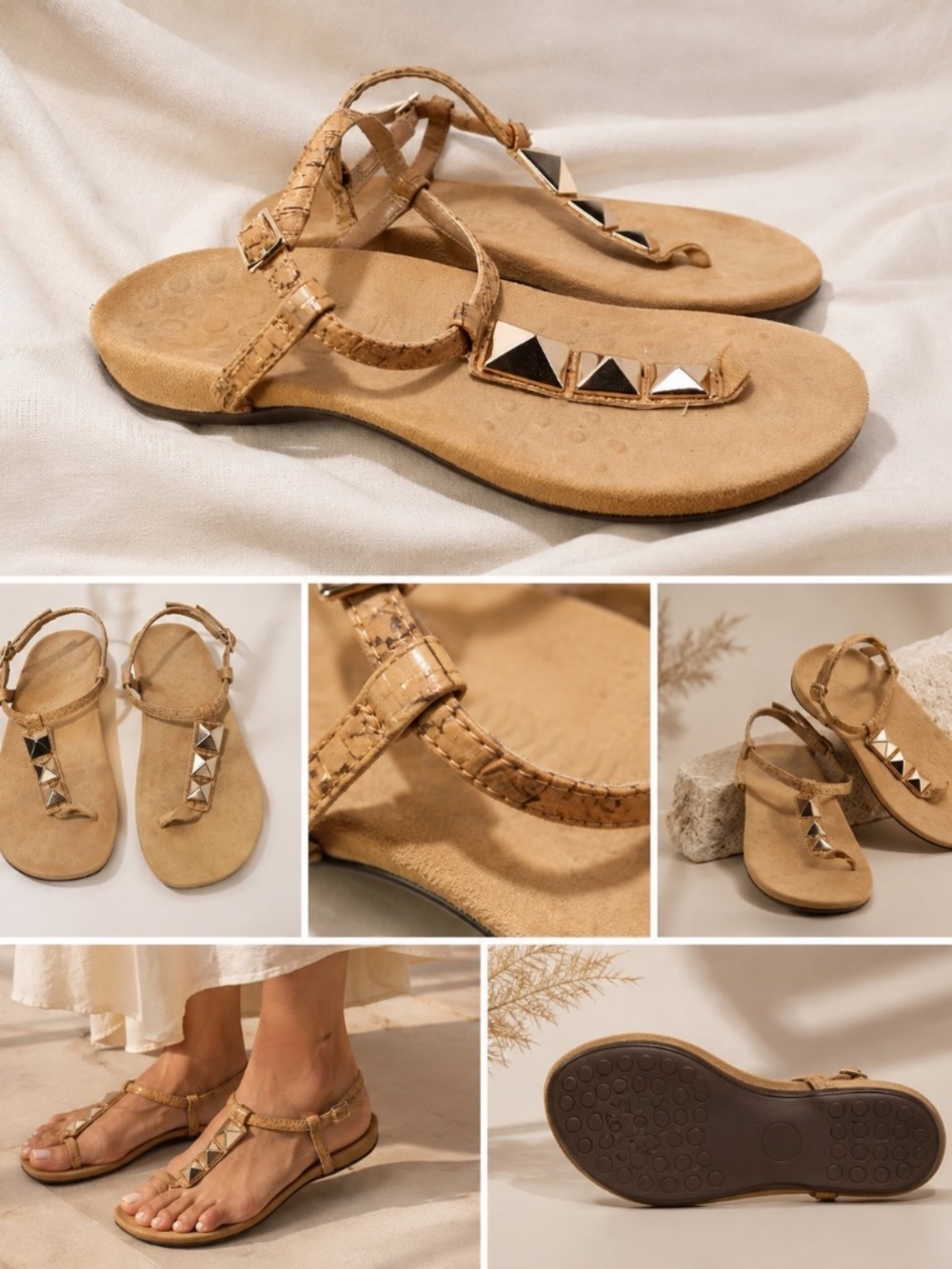 Vionic Sandals Womens Size 9 Beige Strappy Cork look Comfy